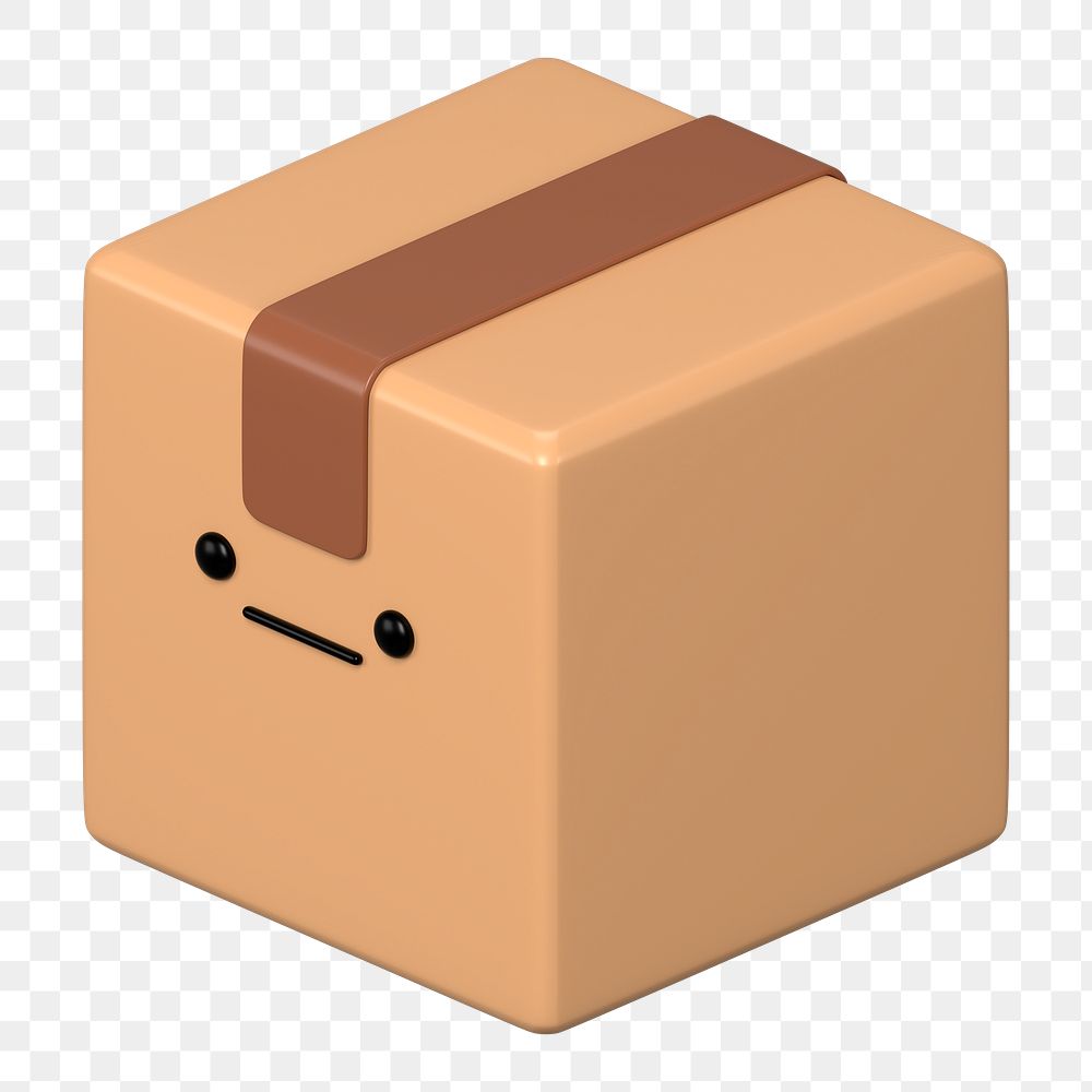 3D box png neutral face emoticon, transparent background