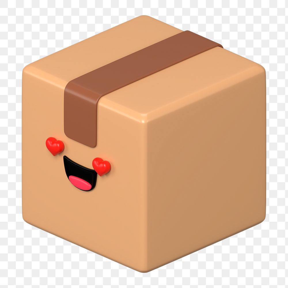 3D box png heart eyes emoticon, transparent background