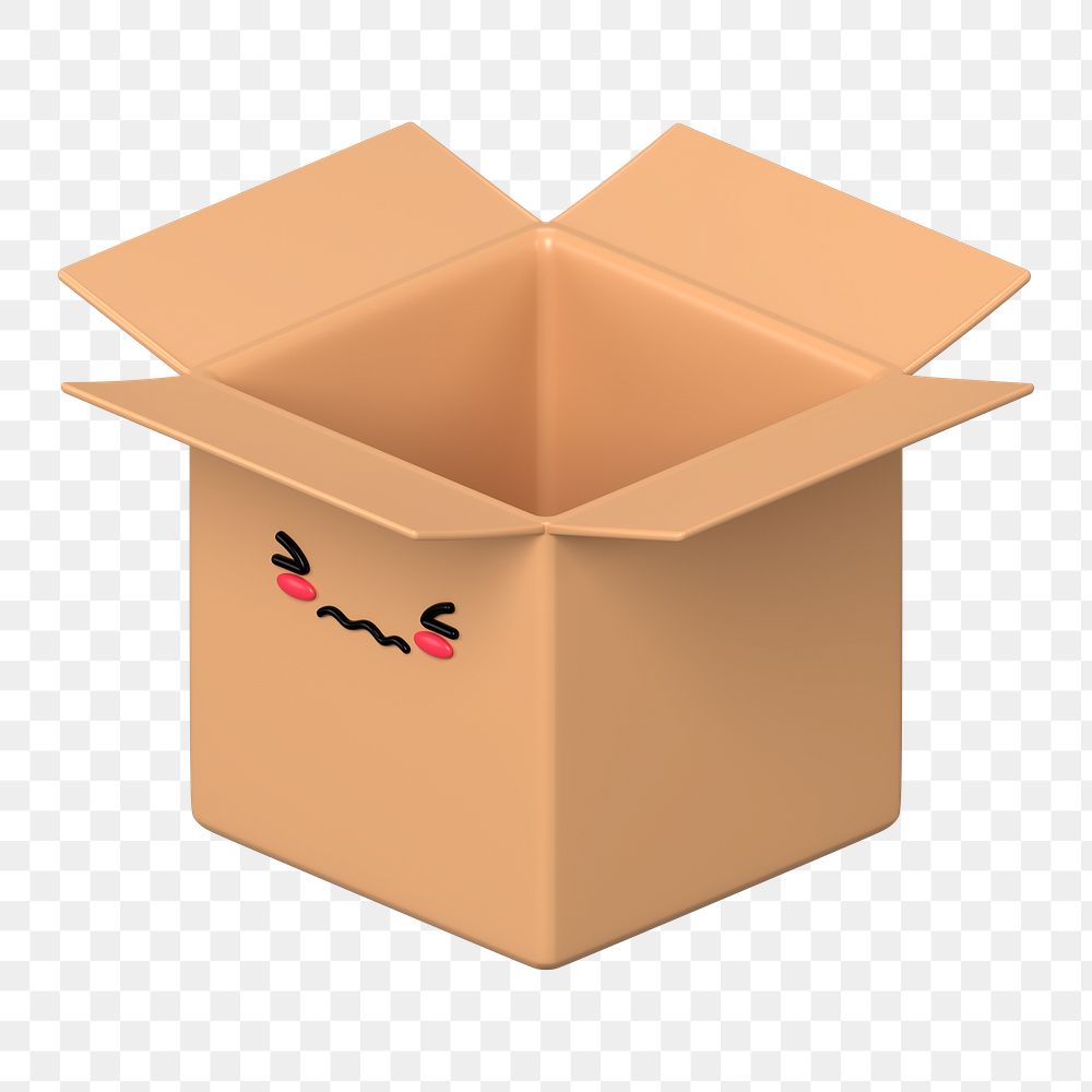 3D box png blushing face emoticon, transparent background