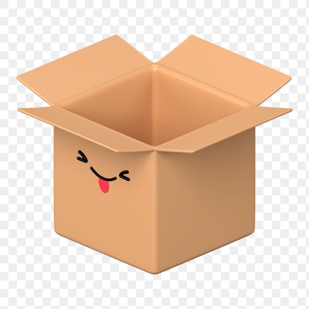 Playful box png 3D stick tongue out emoticon, transparent background