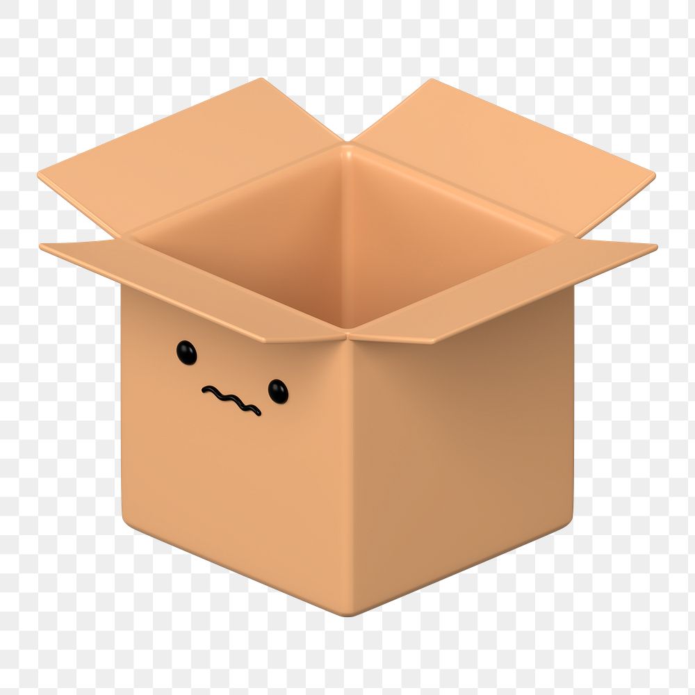 3D box png worried face emoticon, transparent background