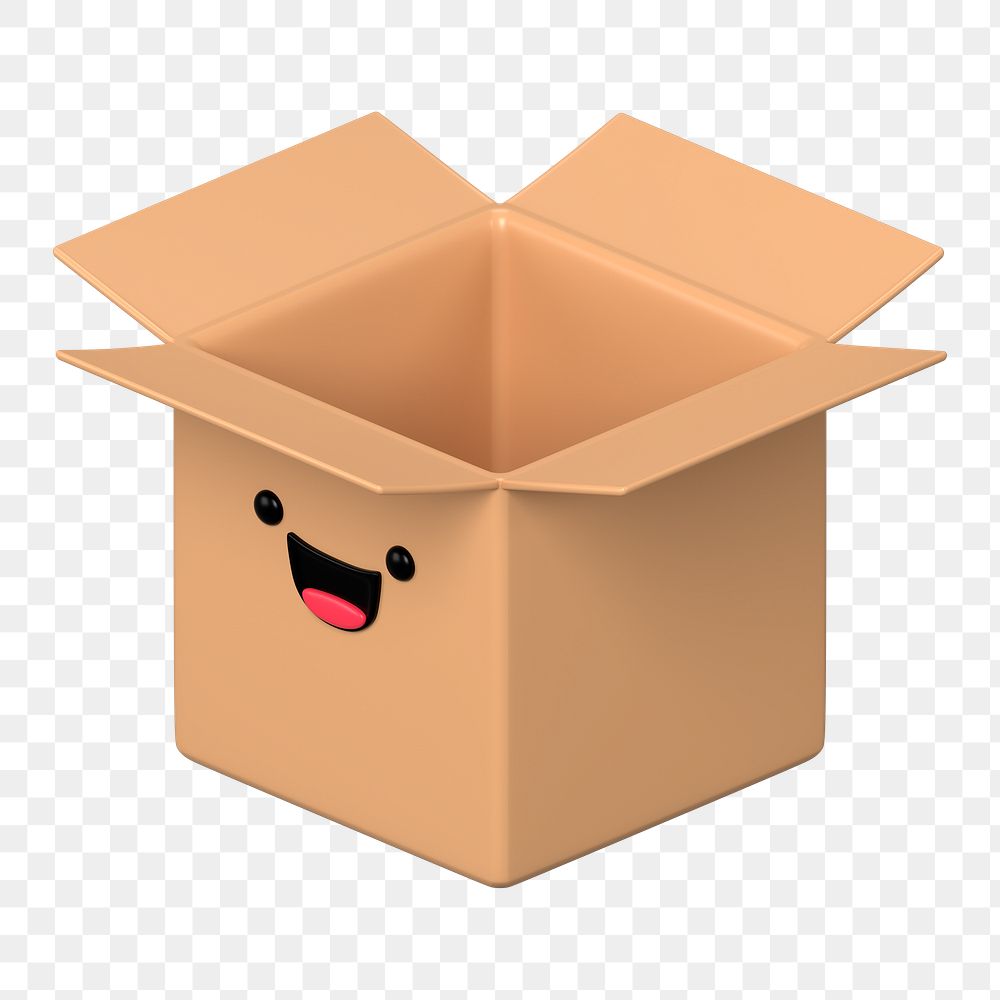 3D box png happy face emoticon, transparent background