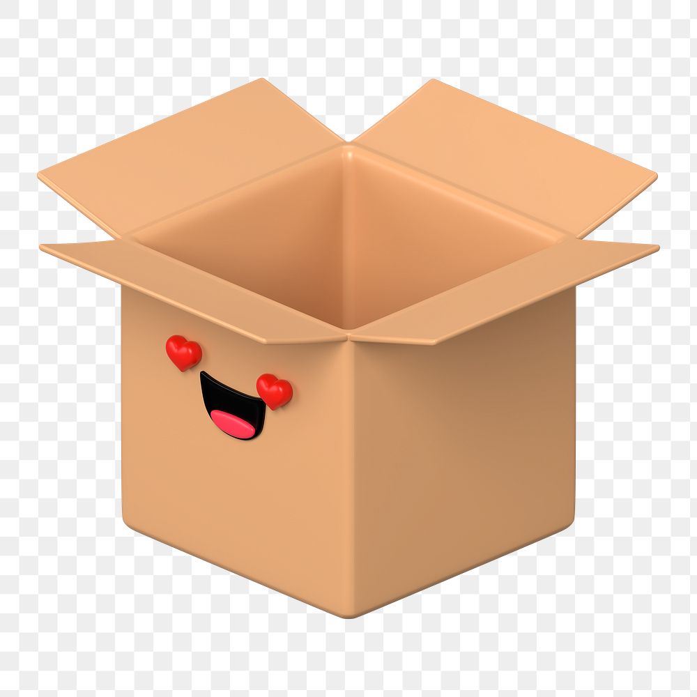 3D box png heart eyes emoticon, transparent background