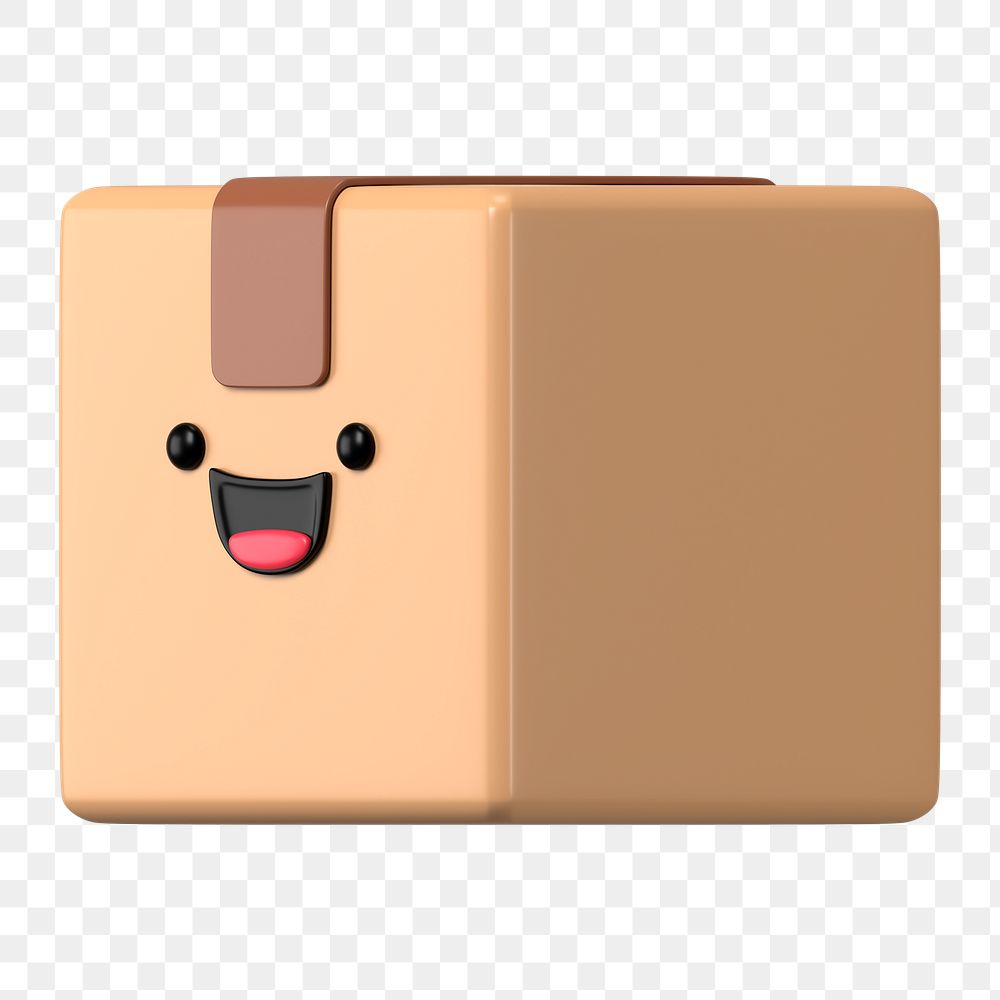 3D box png happy face emoticon, transparent background