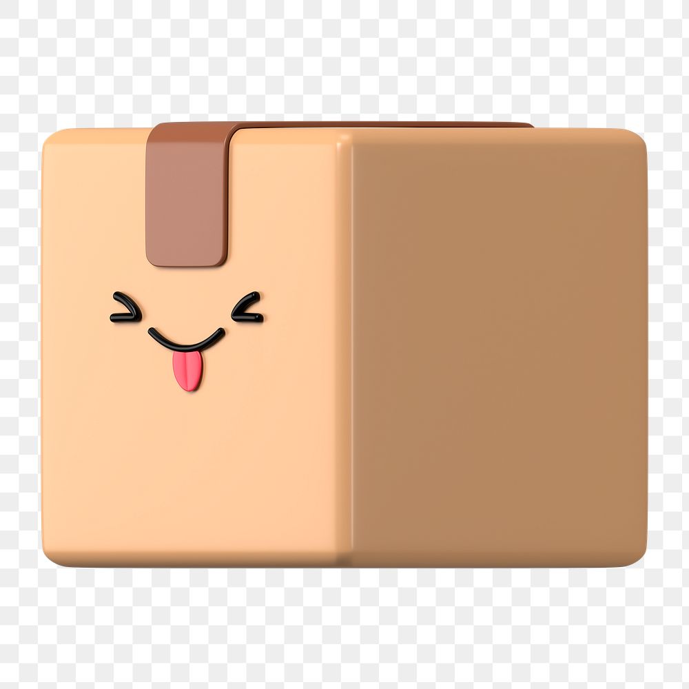 Playful box png 3D stick tongue out emoticon, transparent background