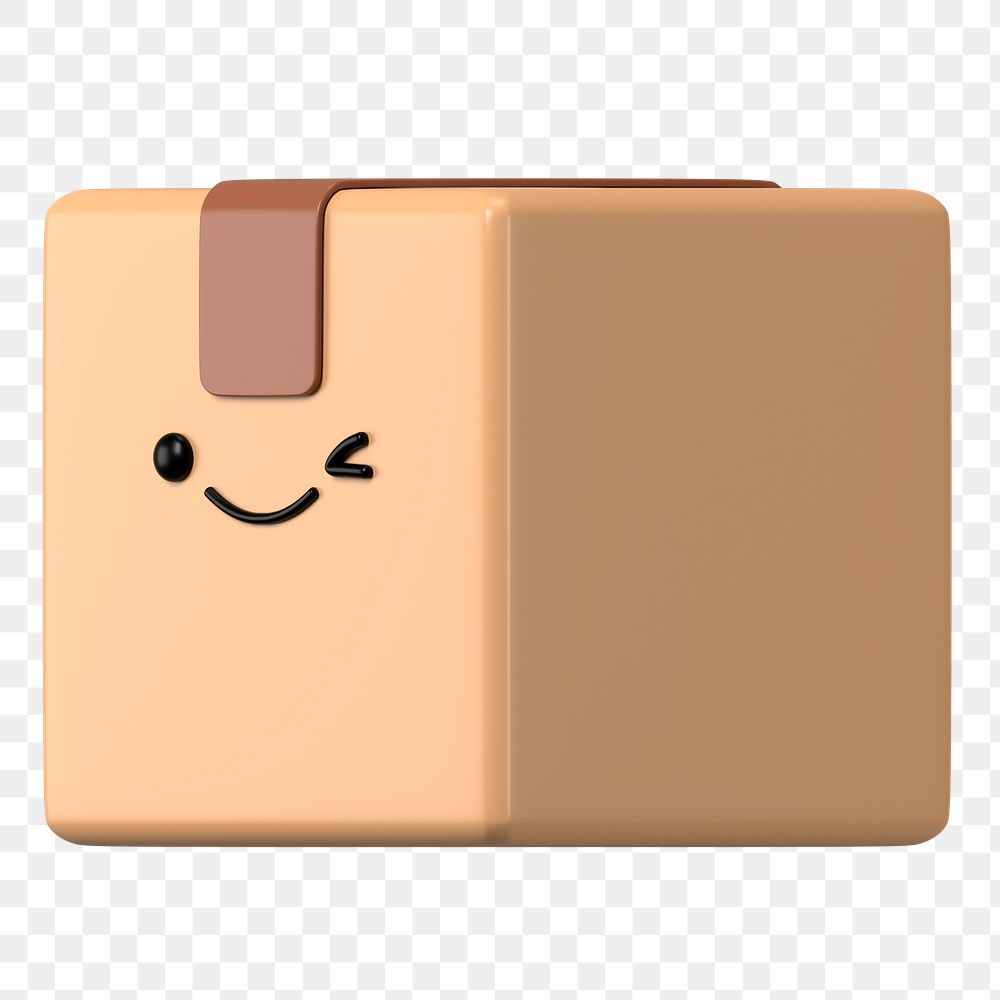 3D box png winking face emoticon, transparent background