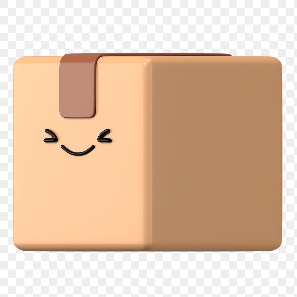 3D box png happy face emoticon, transparent background
