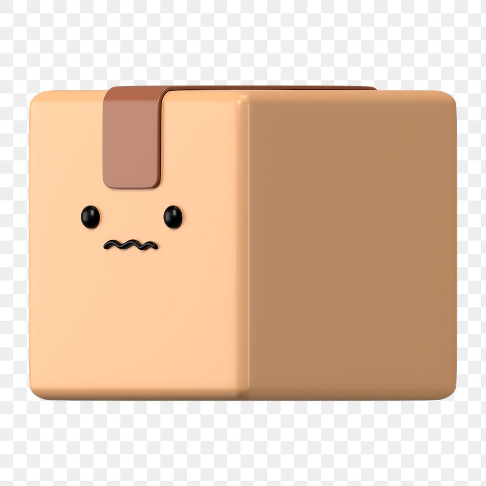 3D box png worried face emoticon, transparent background