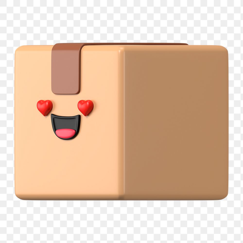 3D box png in love emoticon, transparent background