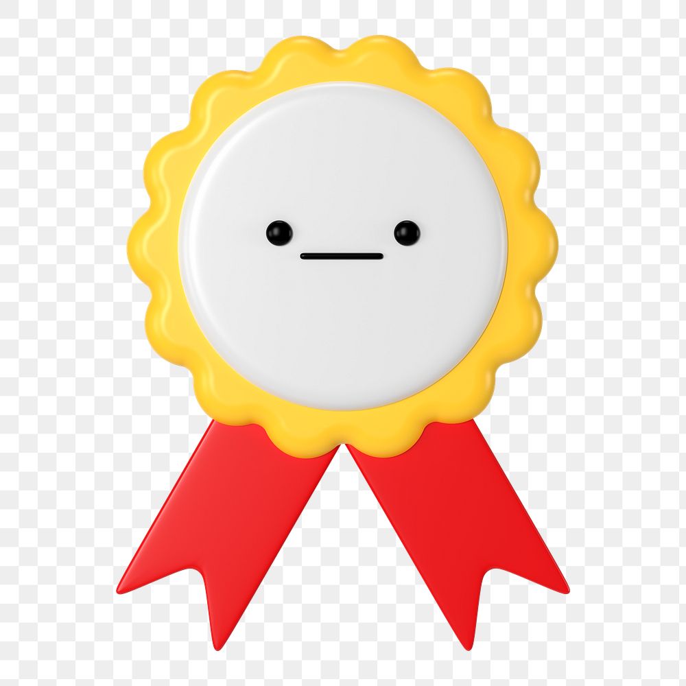 Winner ribbon badge png neutral face character, transparent background