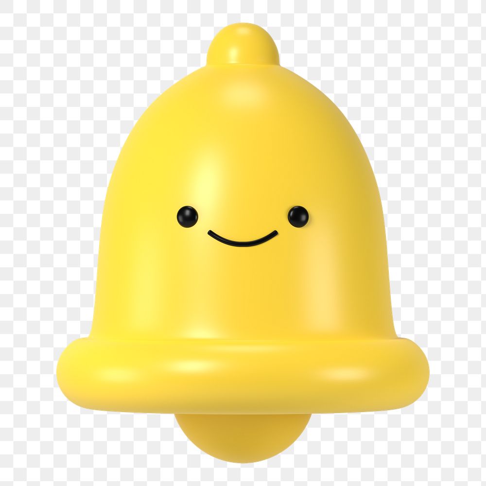 3D bell png smiling face emoticon, transparent background