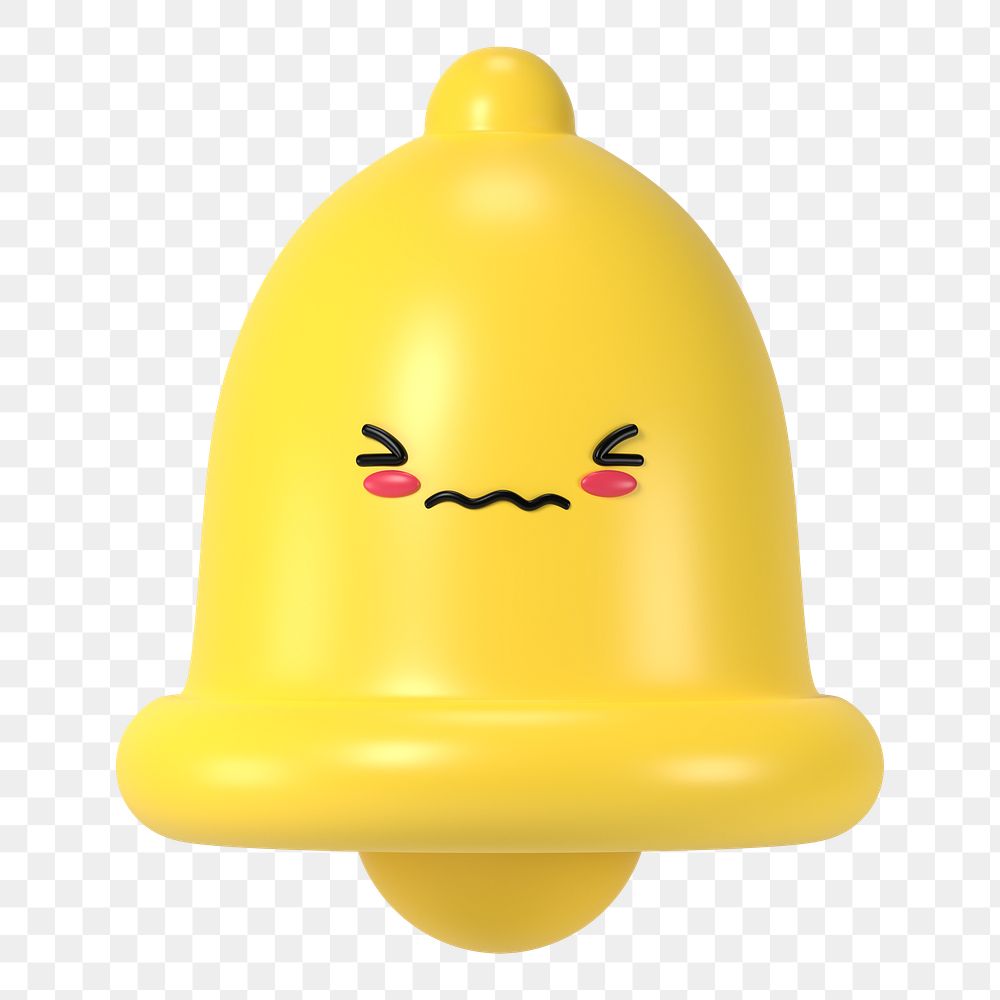 3D bell png blushing face emoticon, transparent background