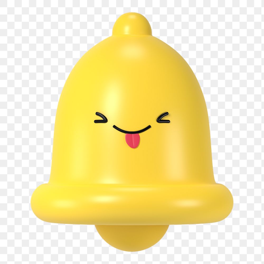 Playful bell png 3D stick tongue out emoticon, transparent background