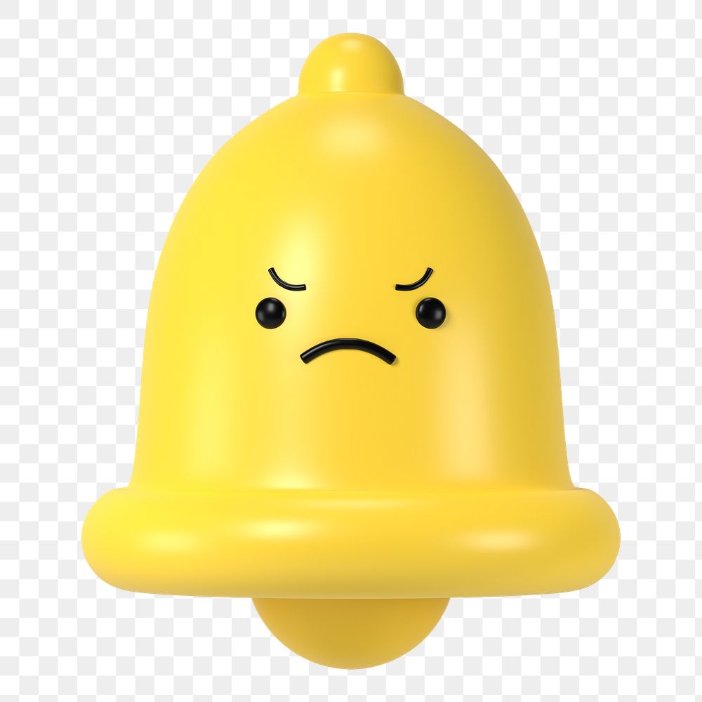 3D bell png angry face emoticon, transparent background