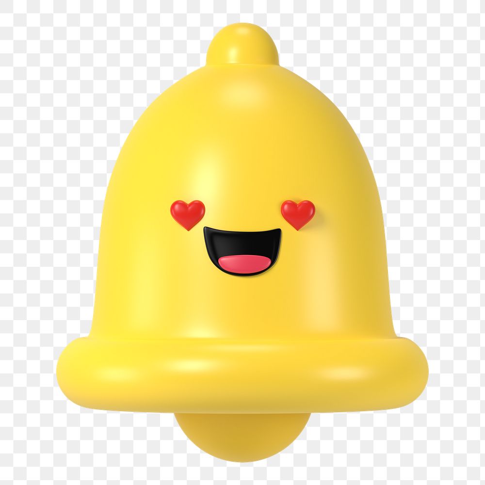 3D bell png heart eyes emoticon, transparent background