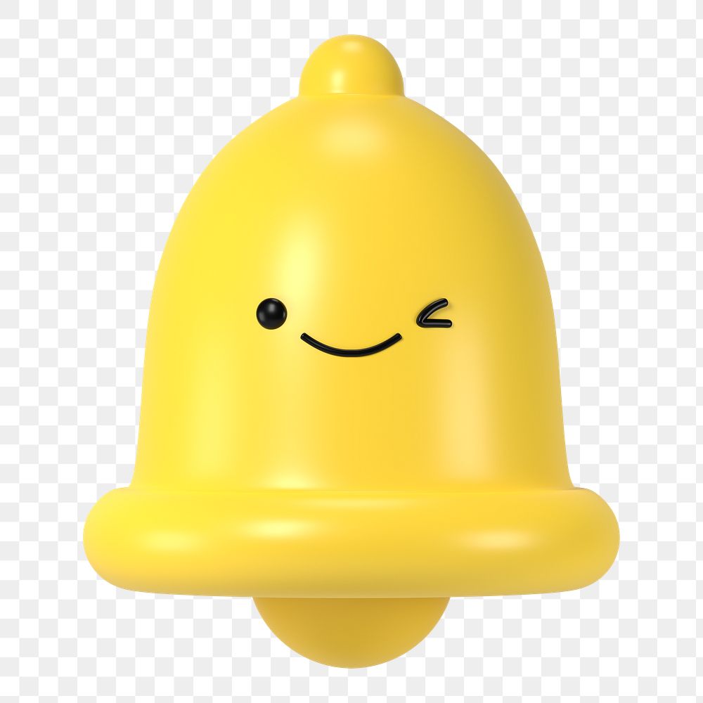 3D bell png winking face emoticon, transparent background