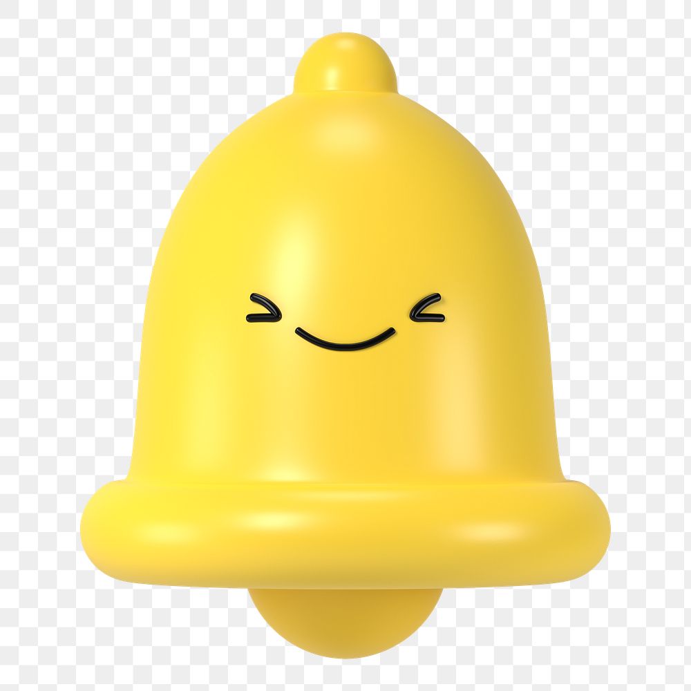 3D bell png happy face emoticon, transparent background