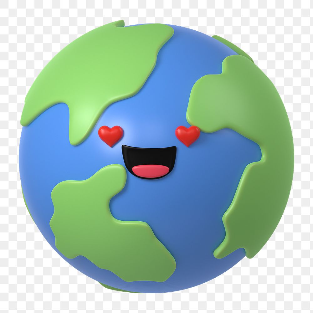 3D Earth png heart eyes emoticon, transparent background
