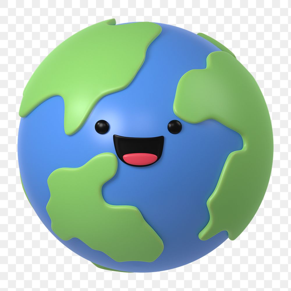 3D Earth png smiling face emoticon, transparent background