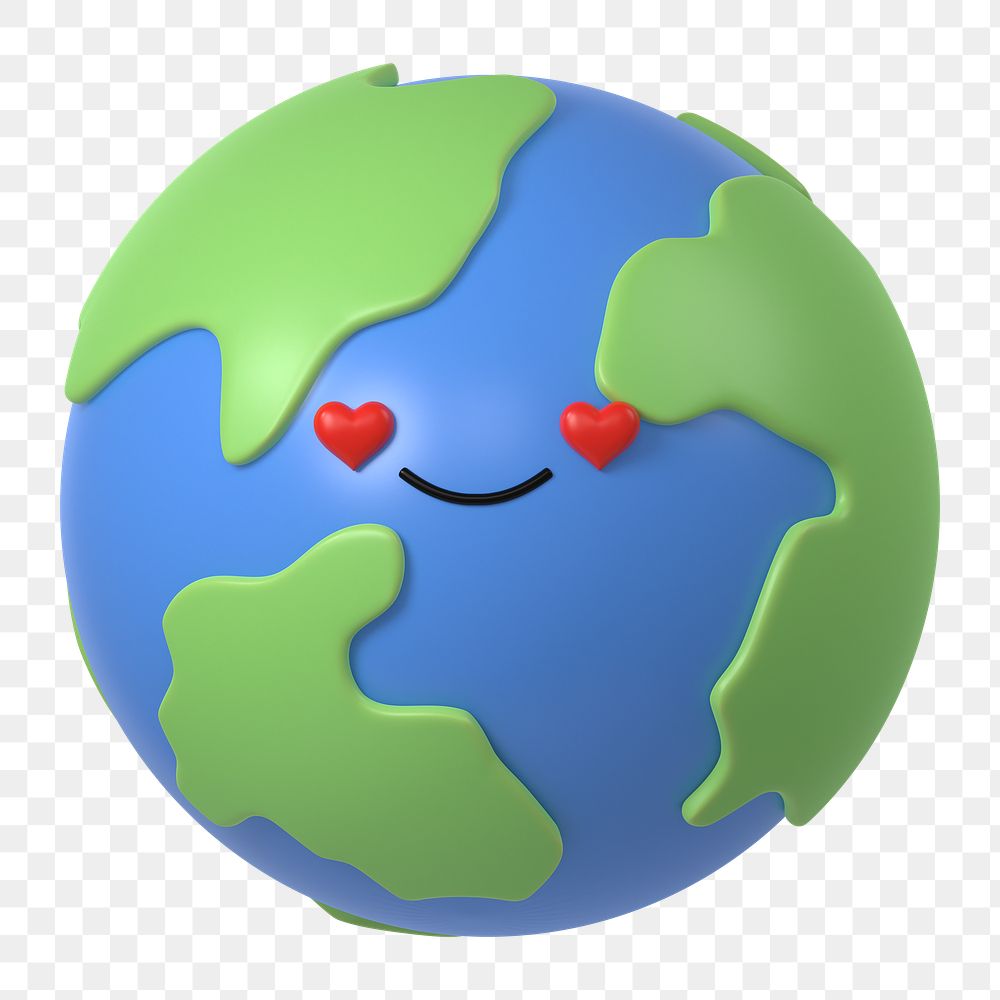 3D Earth png in love emoticon, transparent background