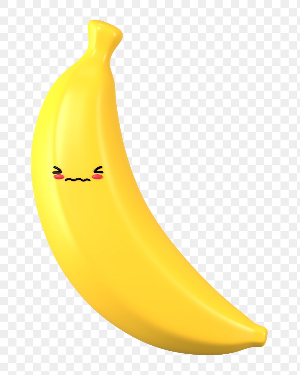 3D banana png blushing face emoticon, transparent background