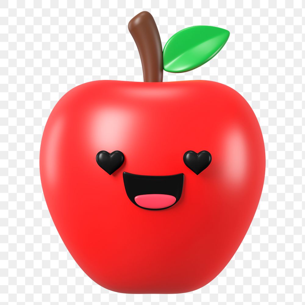 3D apple png in love emoticon, transparent background
