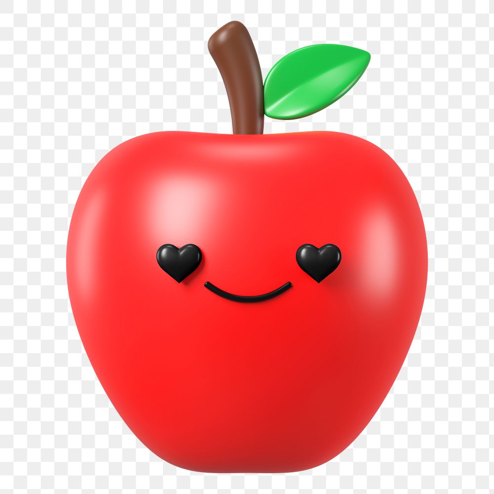 3D apple png heart eyes emoticon, transparent background