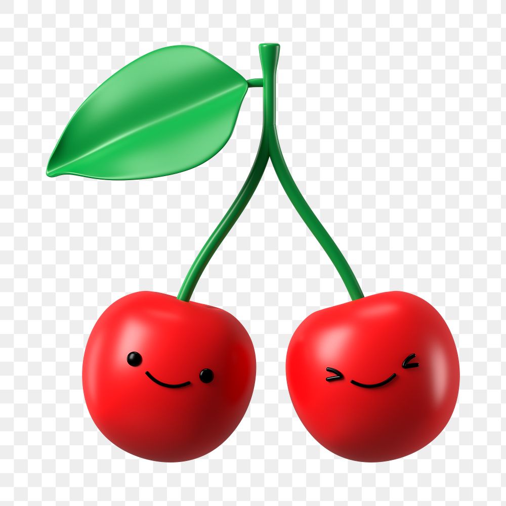 3D cherries png winking face emoticon, transparent background