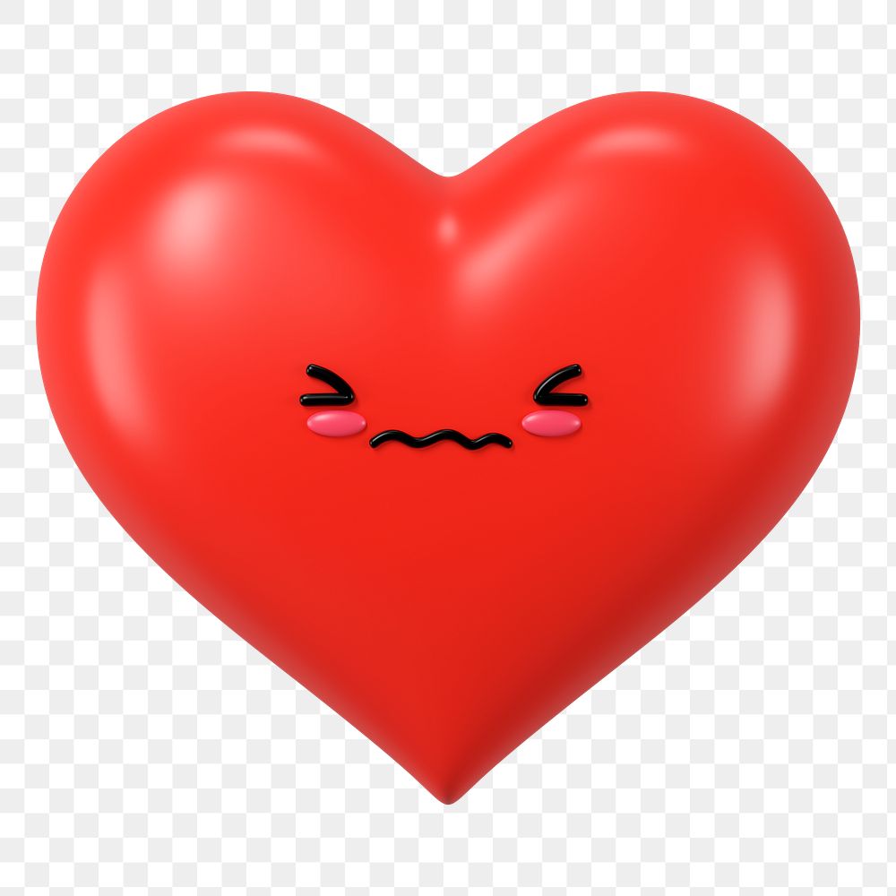 3D heart png blushing face emoticon, transparent background