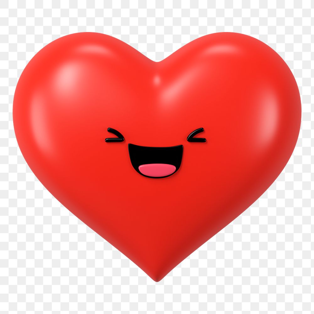 3D heart png laughing face emoticon, transparent background