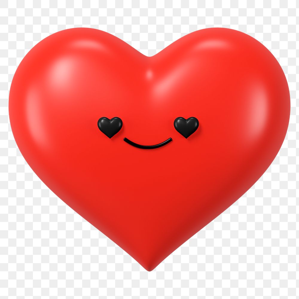 3D heart png love face emoticon, transparent background