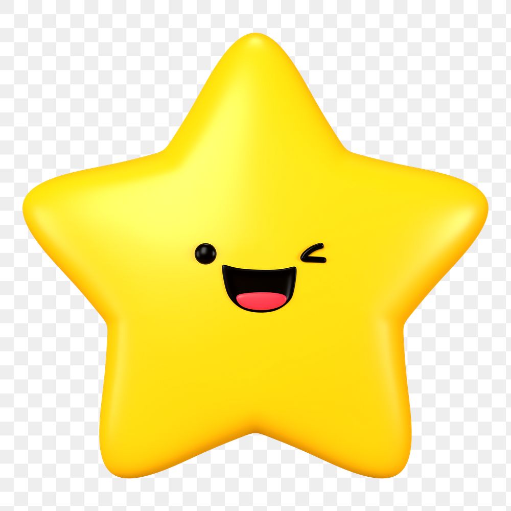 3D star png winking face emoticon, transparent background