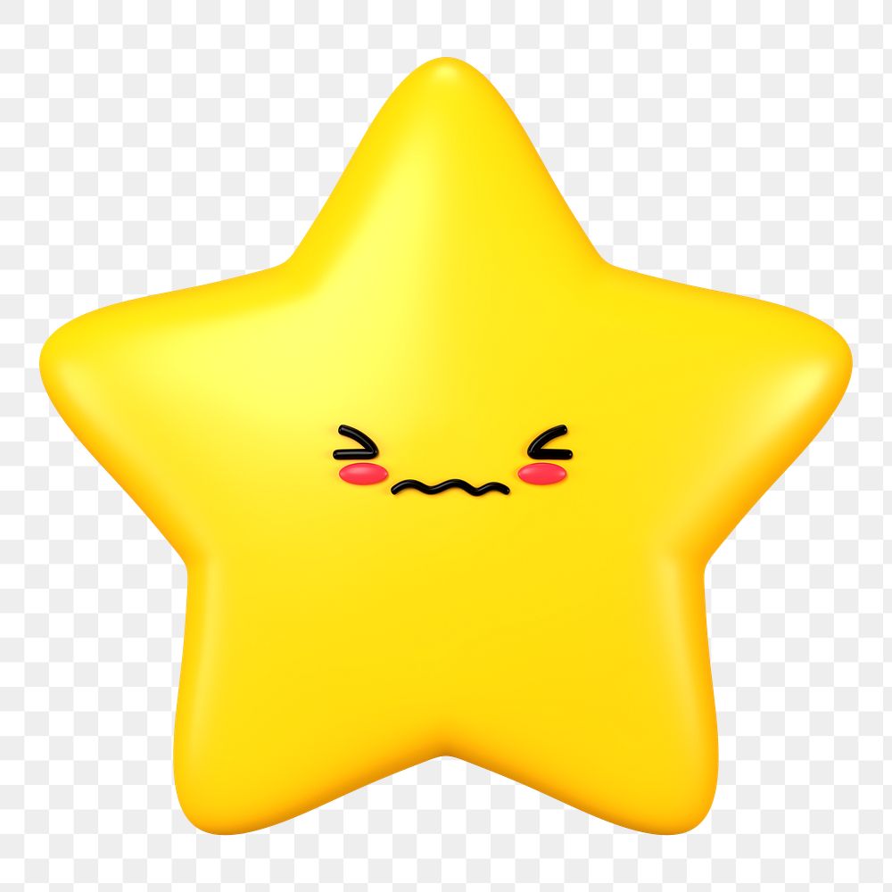 3D star png blushing face emoticon, transparent background