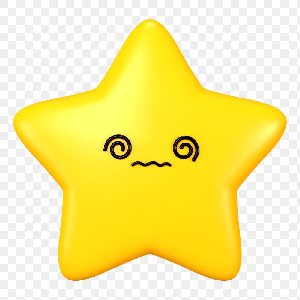 3D star png dizzy face emoticon, transparent background