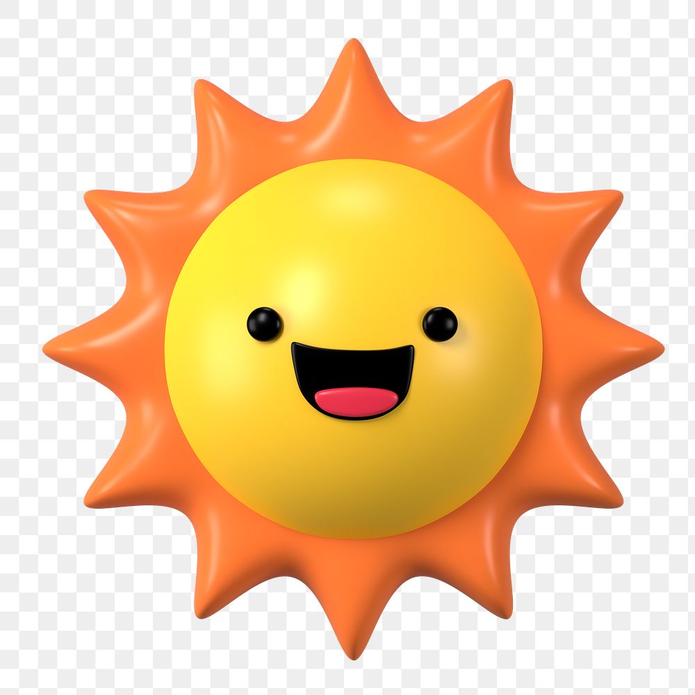 3D sun png smiling face emoticon, transparent background