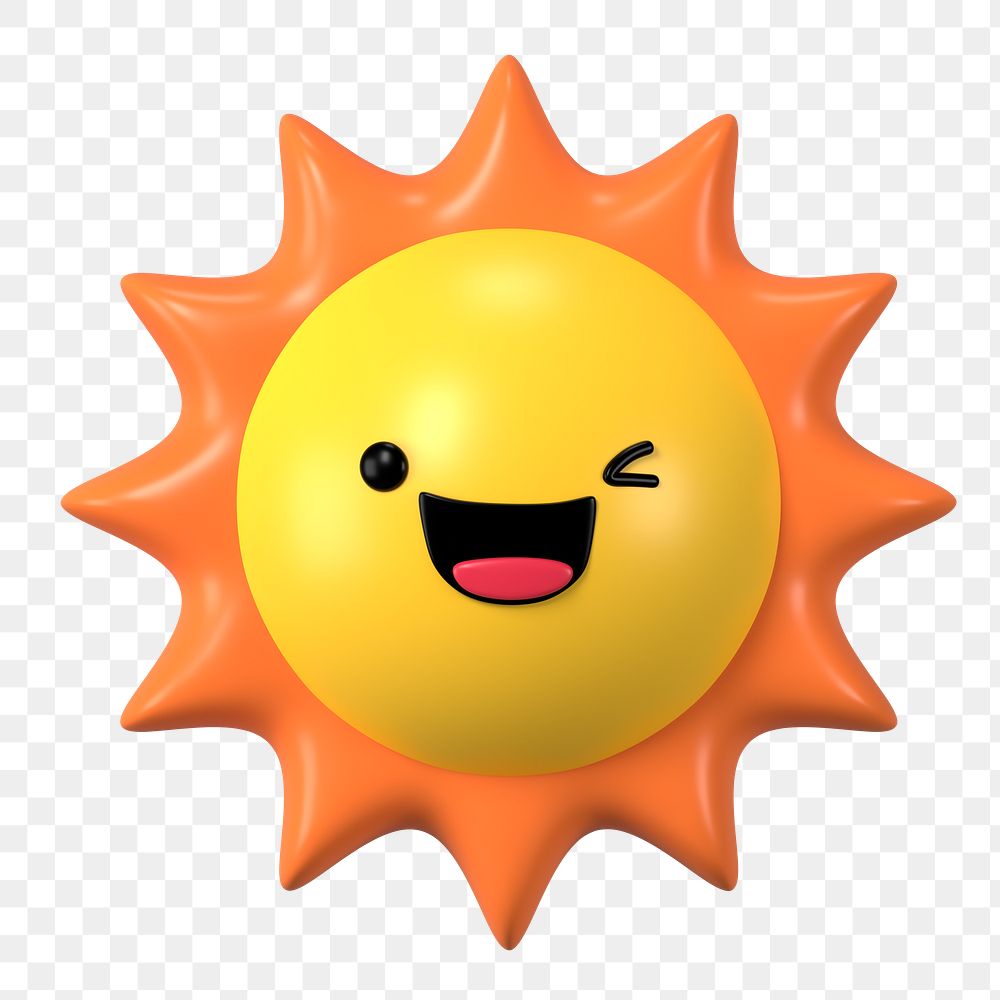 3D sun png winking face emoticon, transparent background