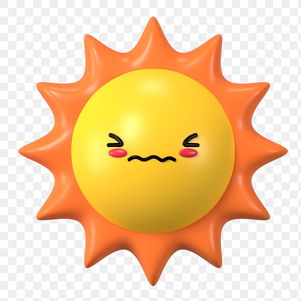 3D sun png blushing face emoticon, transparent background