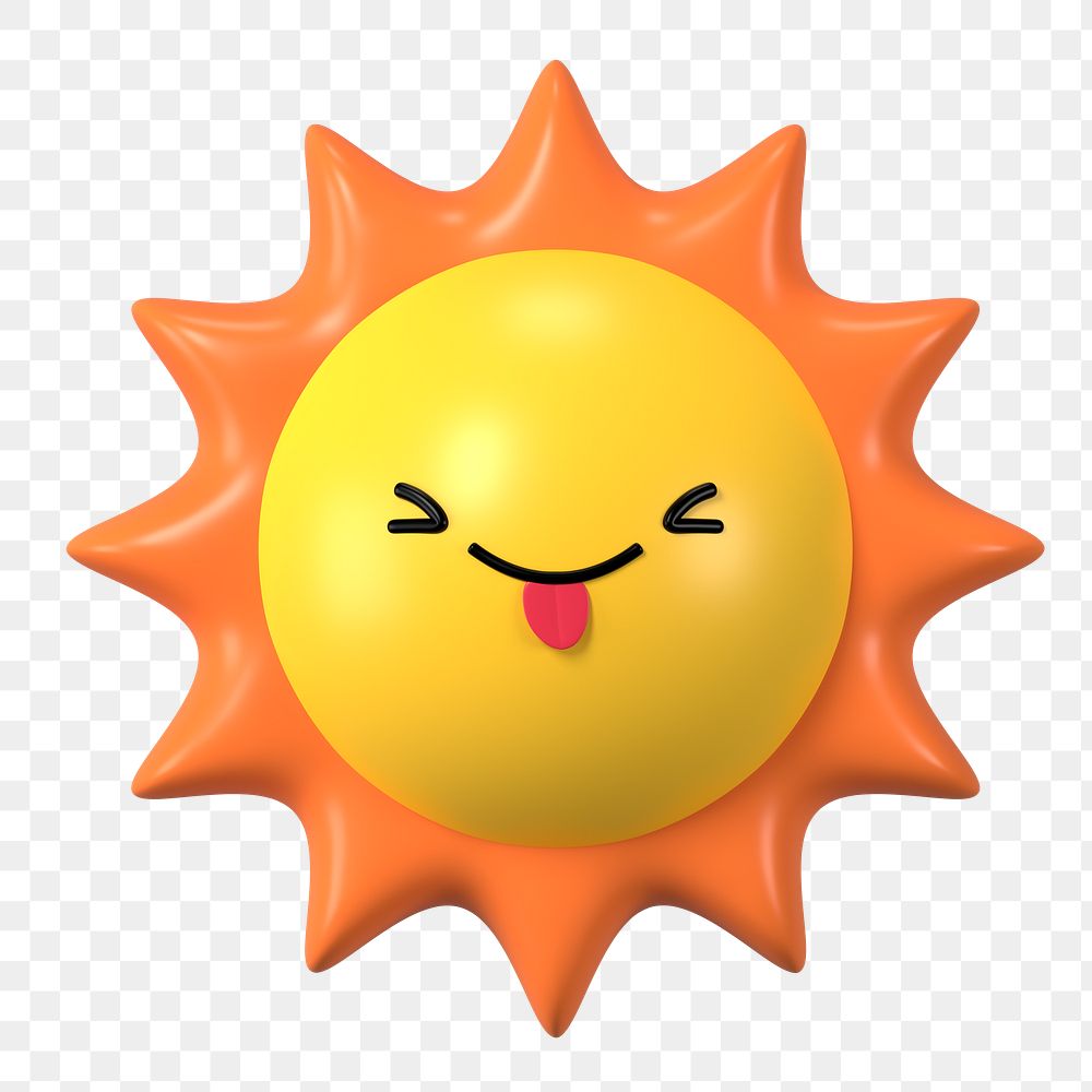 Playful sun png 3D stick tongue out emoticon, transparent background