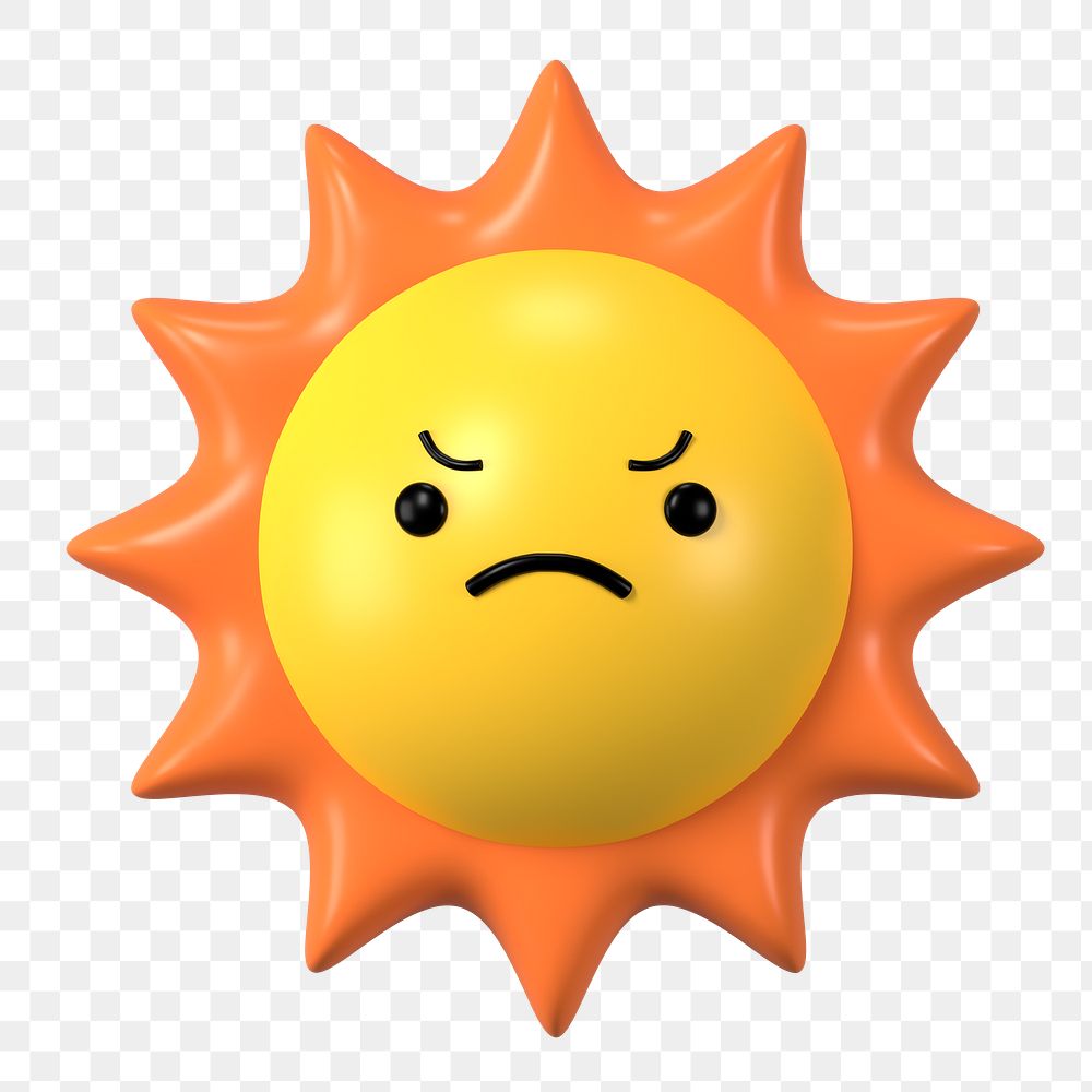 3D sun png angry face emoticon, transparent background