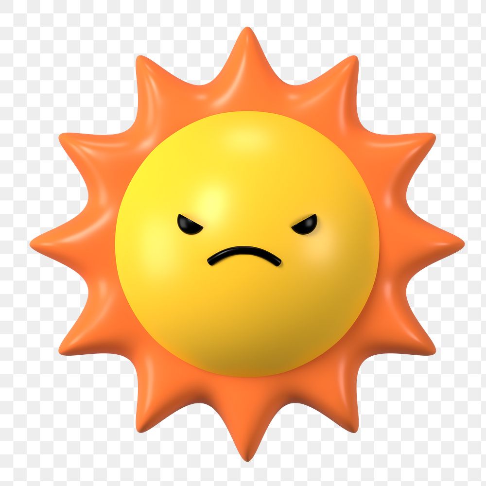 3D sun png angry face emoticon, transparent background