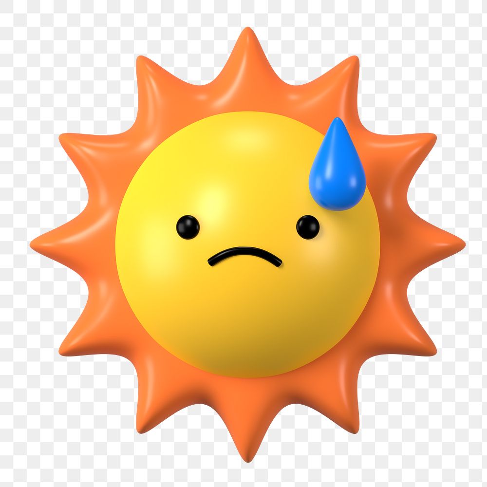 3D sun png worried face emoticon, transparent background