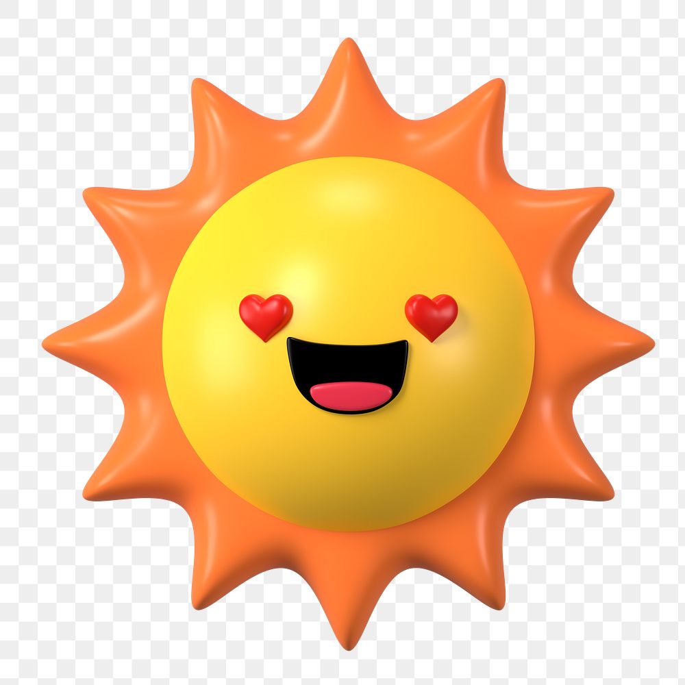 3D sun png in love emoticon, transparent background