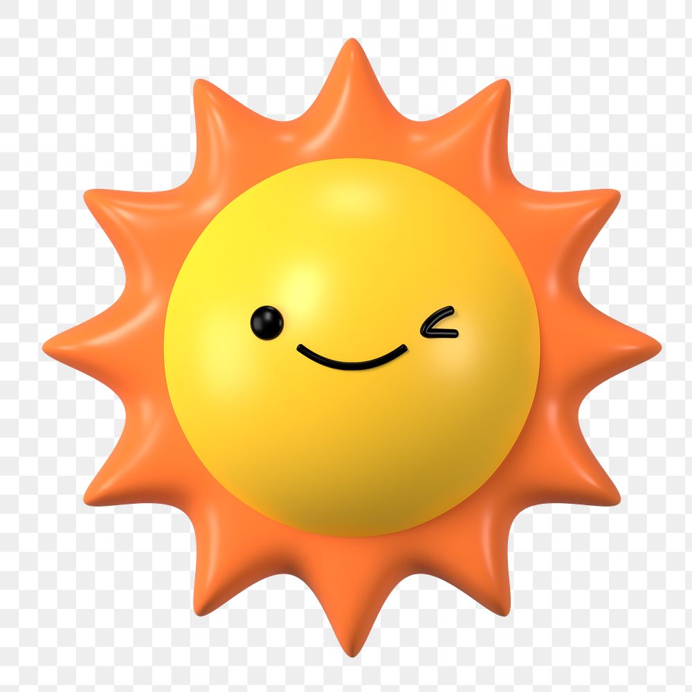 3D sun png happy face emoticon, transparent background