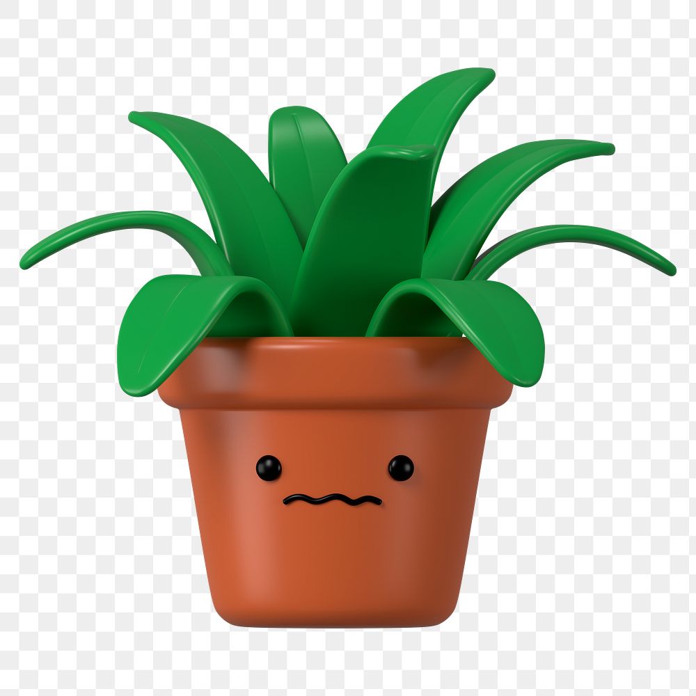 3D potted plant png scared face emoticon, transparent background