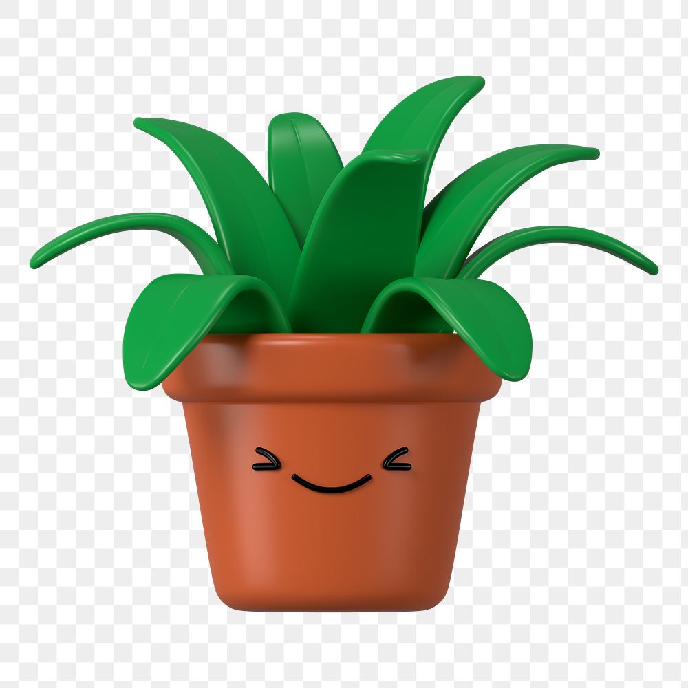 3D potted plant png happy face emoticon, transparent background