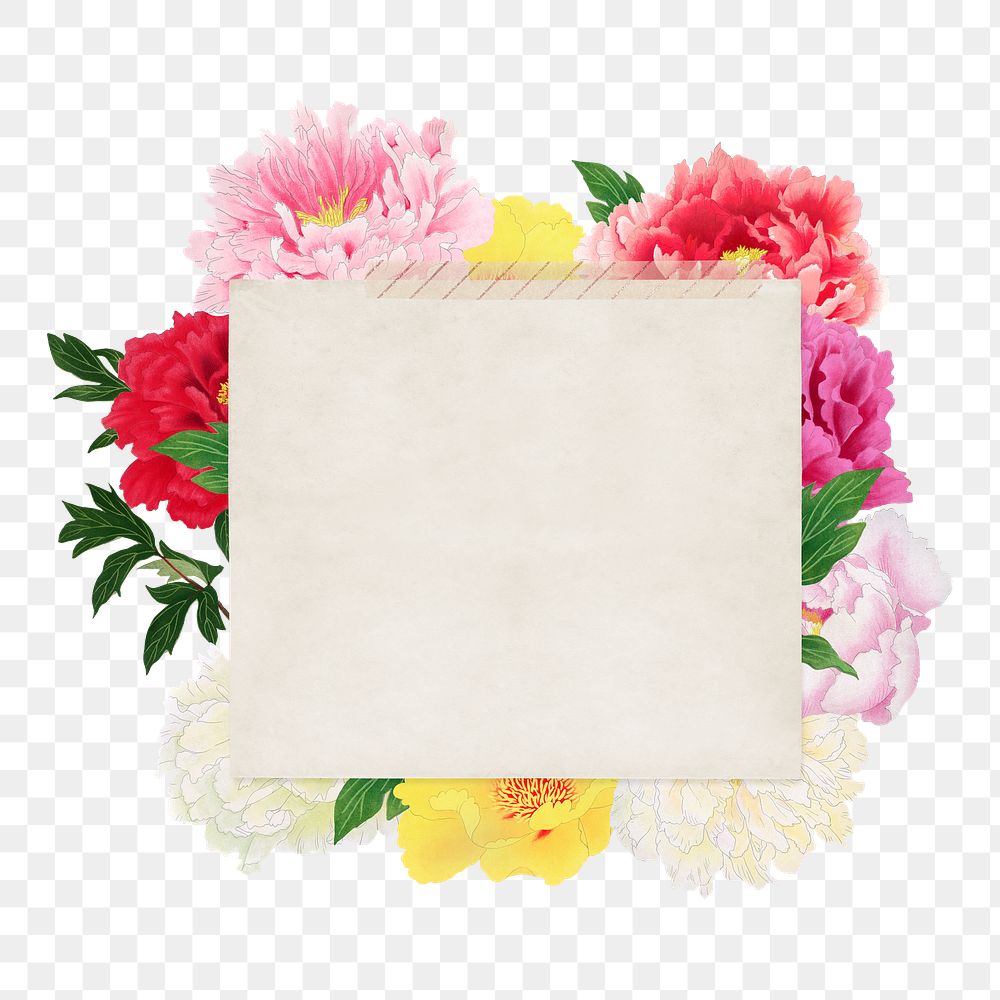 PNG Colorful flowers badge, Spring botanical design, transparent background