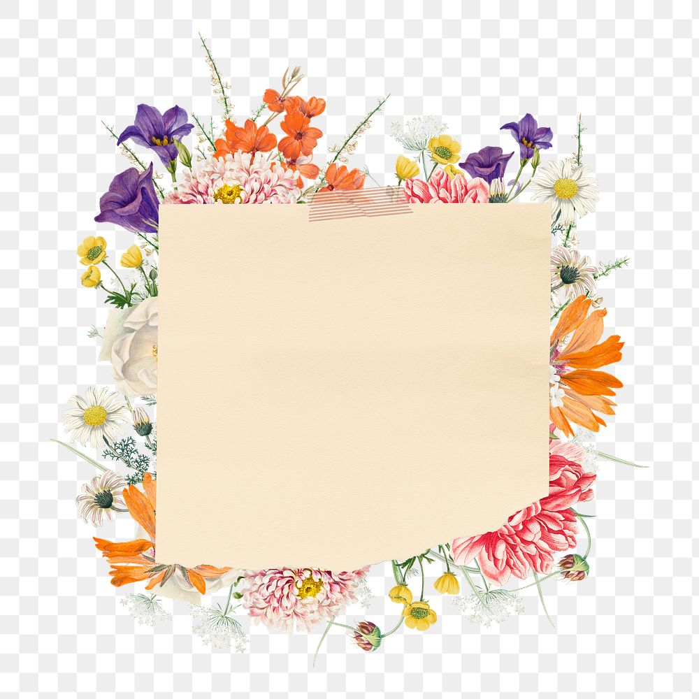 PNG Wedding flower badge, colorful botanical design, transparent background