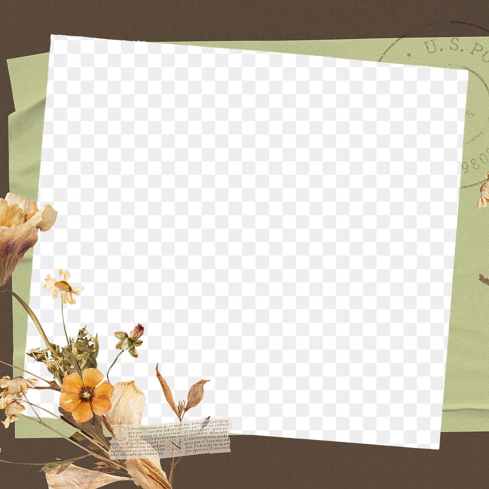 Autumn flower png frame, vintage paper transparent design