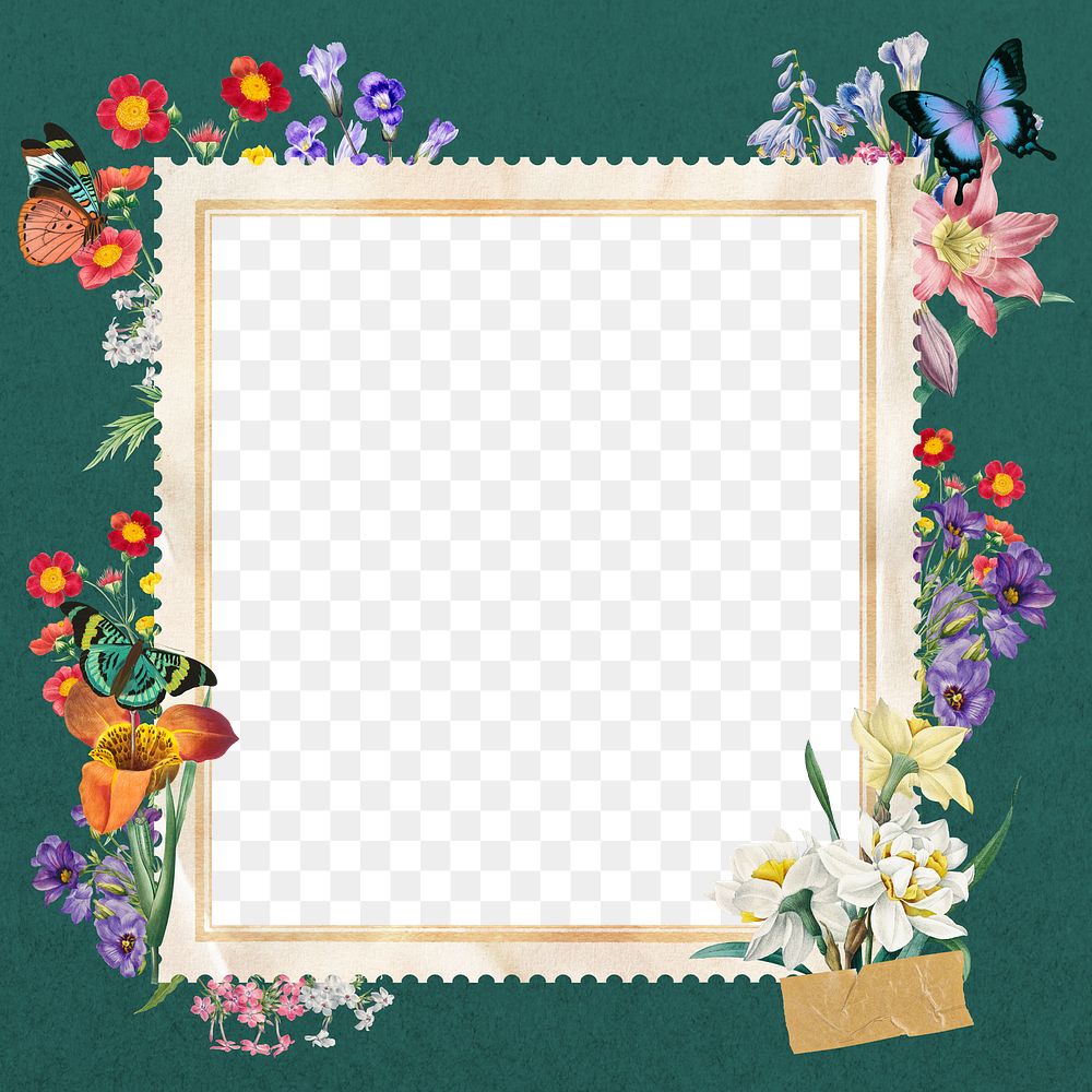 Spring flowers png frame, colorful botanical transparent design