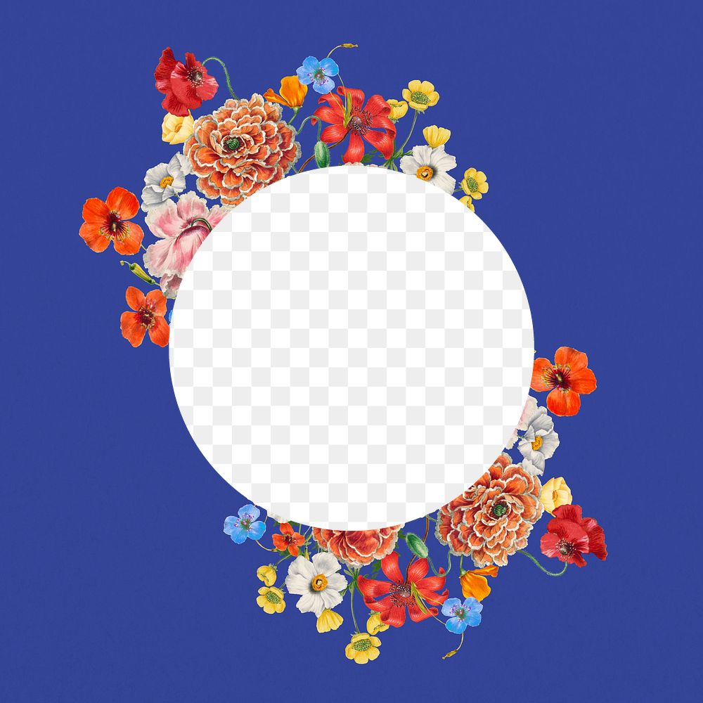 Summer floral png frame, oval shape transparent design